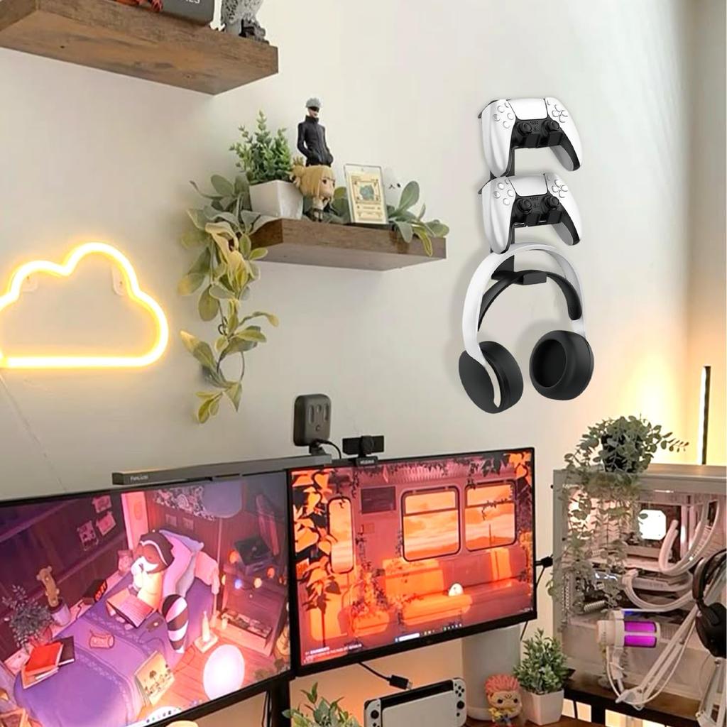 HARUMAKI Magnetic Controller Holder [Compatible with the New PS5] Headphone and PS5PS4 Controller Wall Mount Stand, Aluminum, Headphone Stand, Gaming
