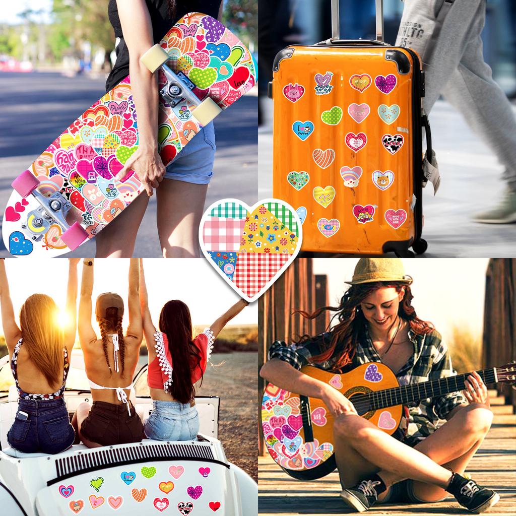 50 PCS Shiny Cute Heart Stickers - Kawaii Doodle Decals for Journal, Skateboard, DIY Craft