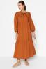 Women's Fashion New Hijab Dress Cinnamon Collar Embroidered Half Patch Linen Look Woven Dress