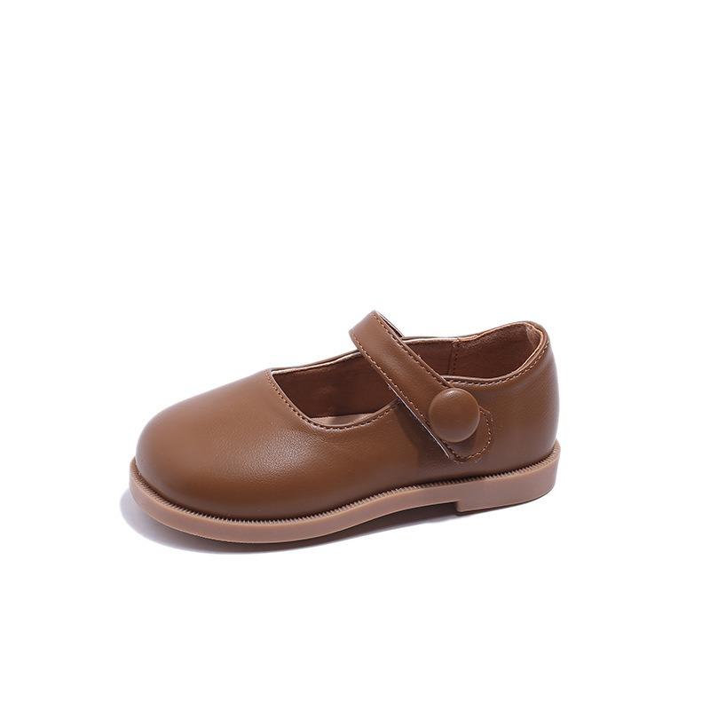 Fashion Little Girls Solid Color British Style Soft Sole Non Slip Leather Shoes