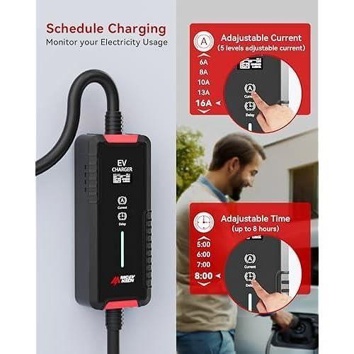 MCEVKELN Chargeur Type 2 3.6KW Chargeur Voiture Electrique Avec Schuko, Courant Commutable 6-16A, IP65 5M EV Cable De Recharge Type