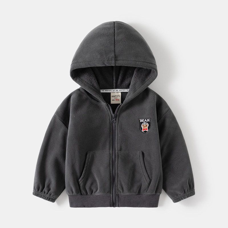 Kids Fleece Hooded Jacket Autumn and Winter Children's Clothing Boys' Bear Zip-up Shirt Boys' Double-Sided Polar Fleece Hoodie