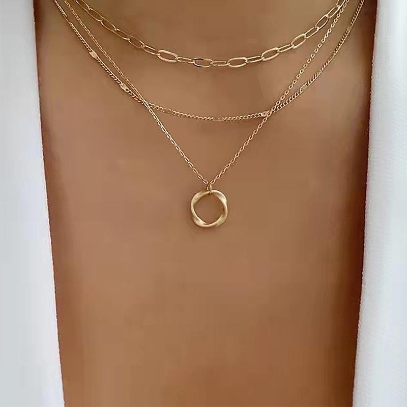 

Women Three Layer All Match Circle Pendant Necklace one size