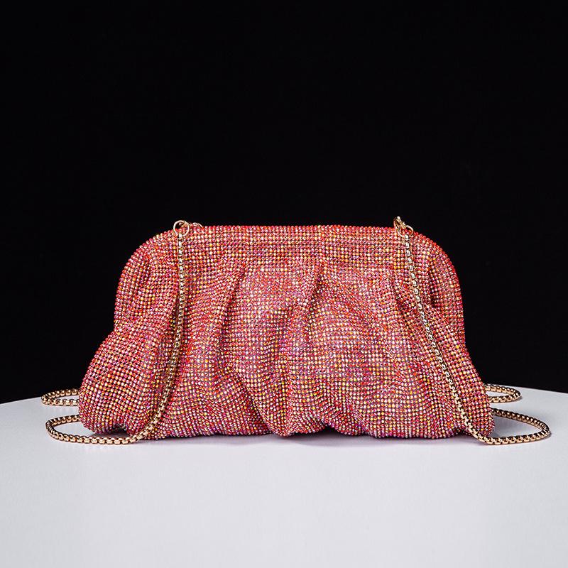 Shiny  Pleated Clutch Evening Bag for Women Chains Dumpling Bags New Folds Crystal Bags Bag