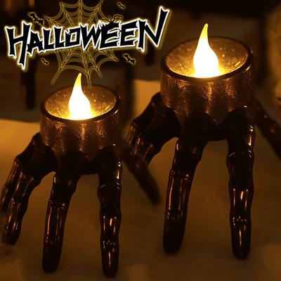 Halloween Skull Decor Light LED Electonic Candle Lamp Skull Hand Atmosphere Night Light Halloween Party Haunted House Decoration