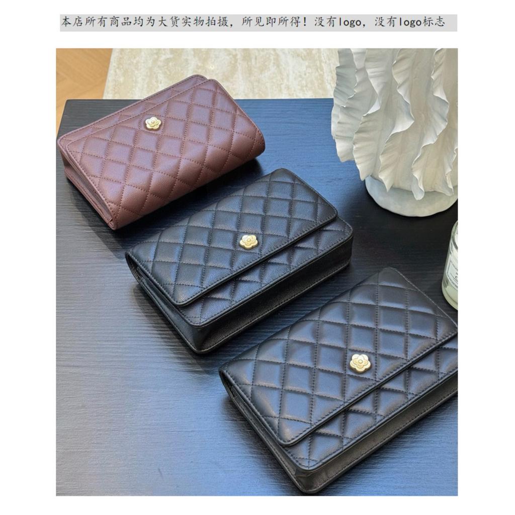 Xiaoxiangfeng camellia woc fortune bag golden ball chain shoulder messenger bag genuine leather rhombus flower small square bag female