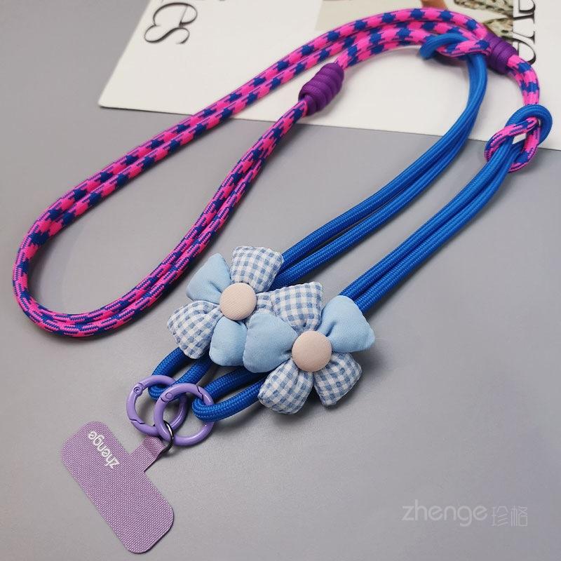 Crossbody & Wrist & Neck Three-purpose mobile phone lanyard adjustable long ins women's back rope flower braided rope