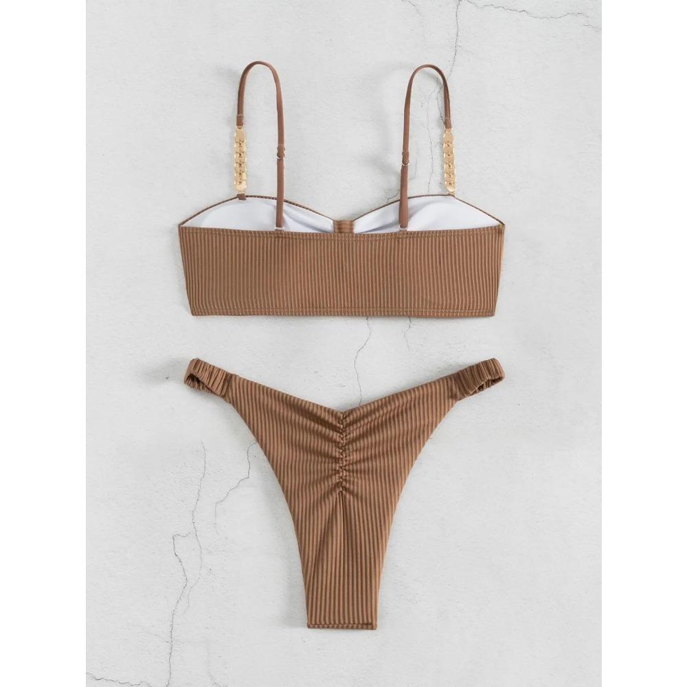 Sexy Front Bow Push Up Bikini Set 2025 Women Metal Strap Hollow Out Bra Pleate Thong Swimsuit Summer Bathing Suit White Swimwear
