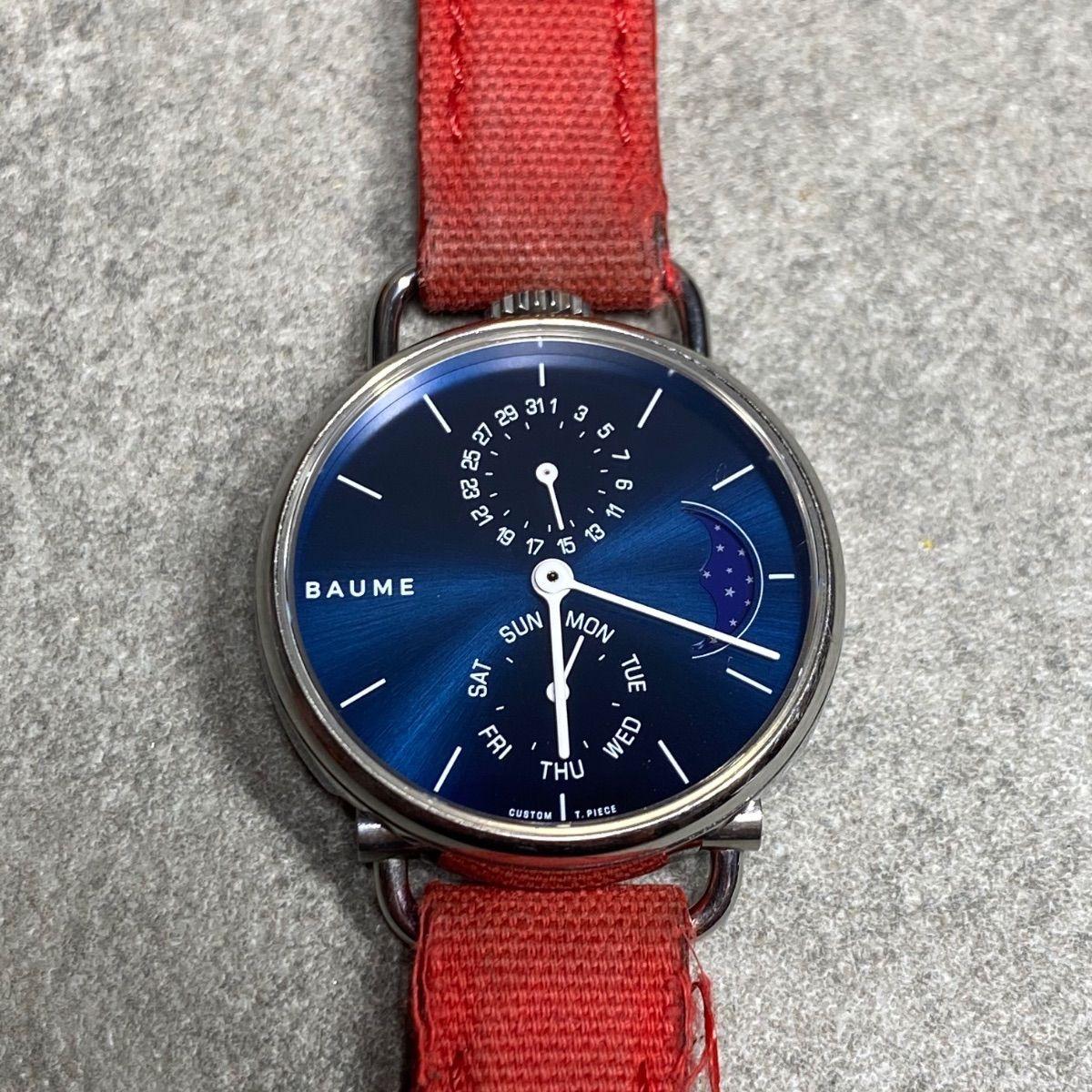 Used BAUME quartz watch, working item, moon phase, blue dial, day date