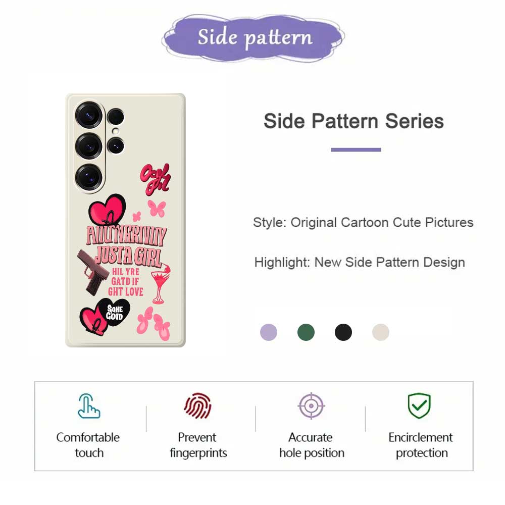 For Samsung Galaxy S25 Ultra Case Pink Elements Pattern Printing Straight Edge TPU Phone Back Cover