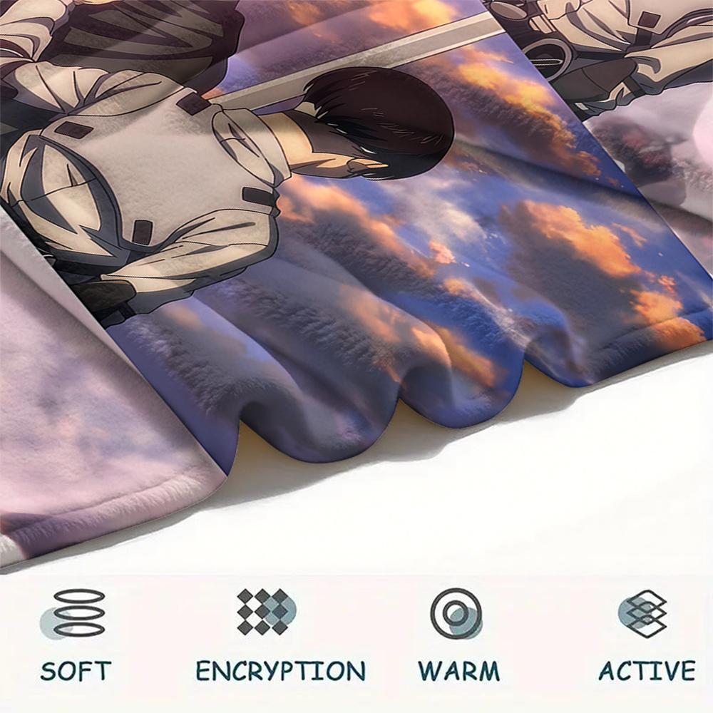 1PC Attack on Titan Print Flannel Blanket, High quality All Seasons, Home Decor, Warmth and Comfort, Perfect for Christmas Gifts