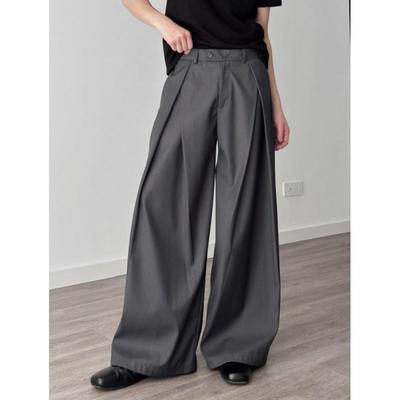 Zomerontwerp Heren Geplooide A-lijn Wijde Pijpen Broek Casual Losse Pasvorm Soepel Vallende Vloerlengte Pantalon