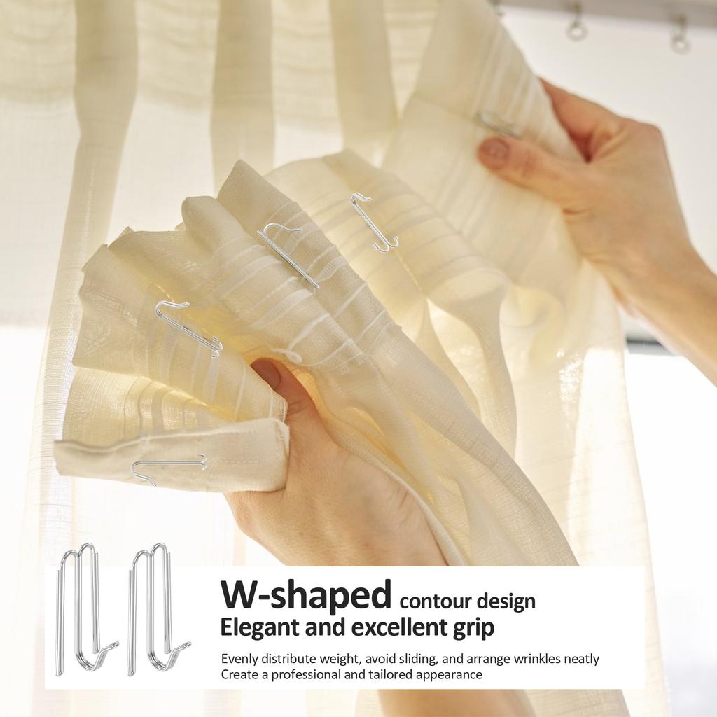 50Pcs Curtain Pleat Hook Stainless Steel W Shaped Pleat Curtain Hook Adjustable Spacing Drapery Hooks Home Curtain Accessories