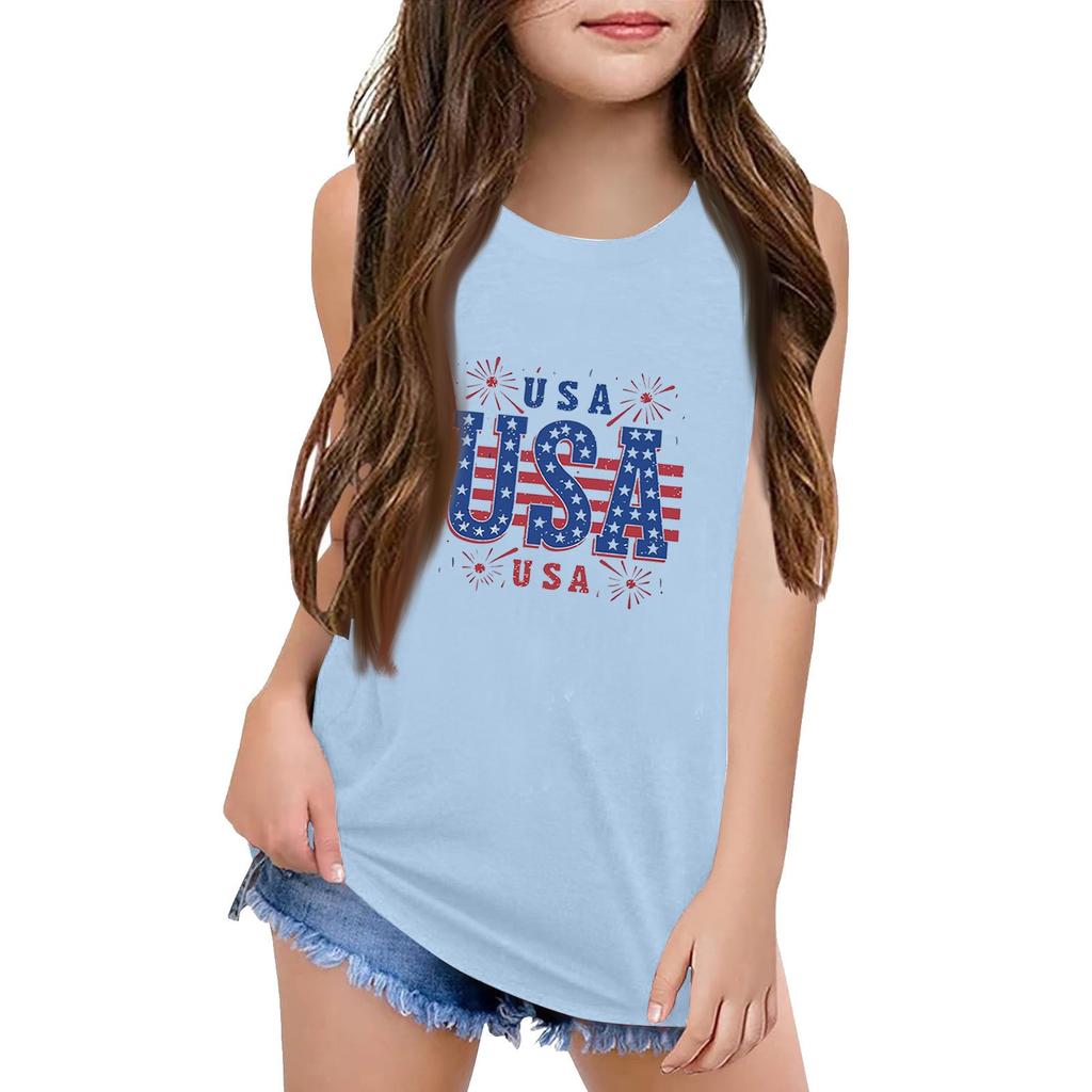 Mädchen Kinder Sommer Rundhals Ärmellose Shirts Tanktops