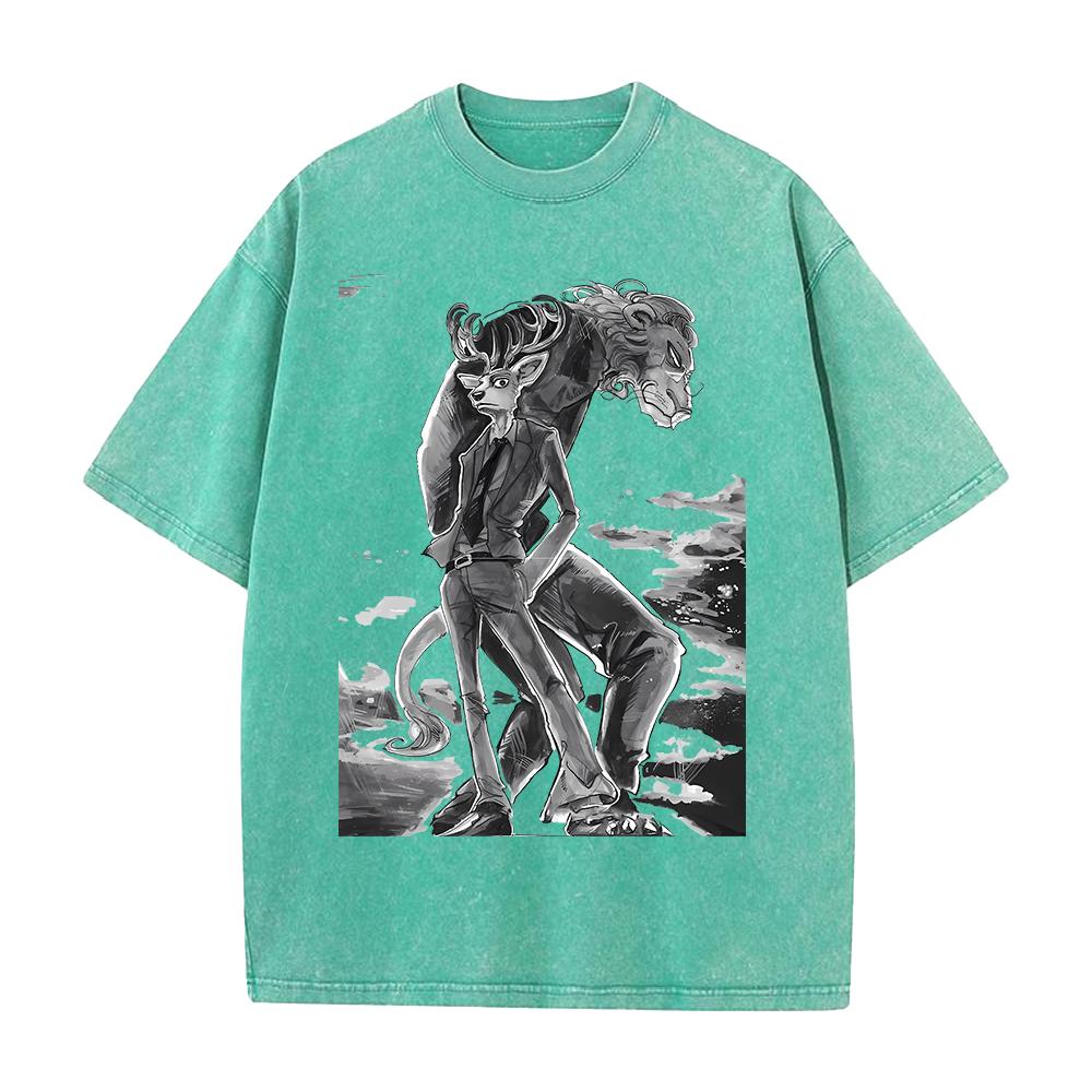 Maglietta Grafica Anime BEASTARS Rouis Ibuki da Uomo a Manica Corta Abbigliamento Casual Maglietta in Cotone Maglietta Lavata Vintage Top Harajuku