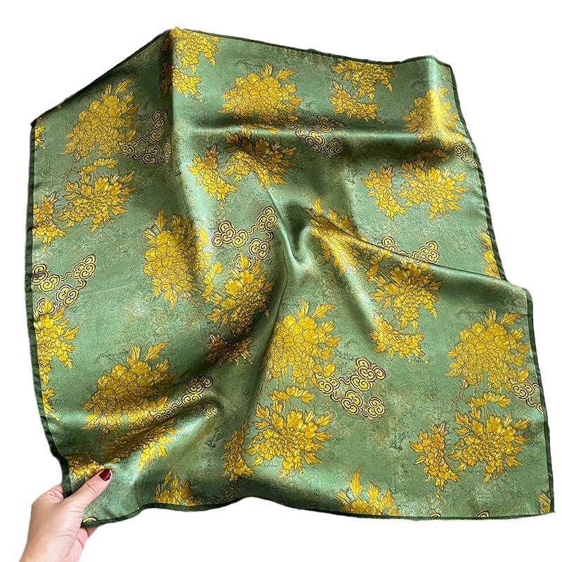 65Cm Square Pure Silk Square Scarf Elegant Silk Decorative Flower Design Necktie Small Shawl Neckerchief For Women