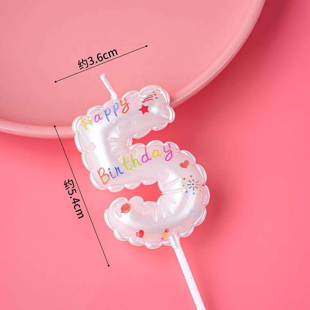 1pc White Number 0-9 Candle Balloon-Shaped Birthday Party Cake Decoration Children Adult Birthday Party Decor Festival Supplies