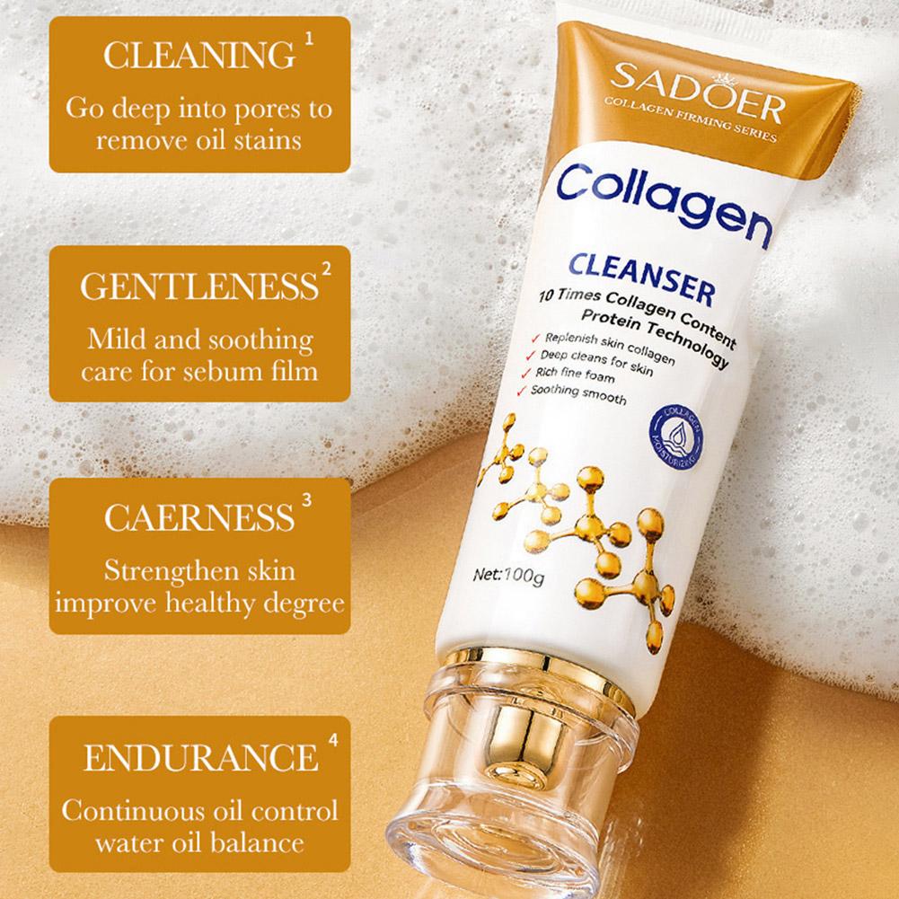 100G SADOER Collagen Facial Cleanser Skincare Firming Moisturizing Face Cleansing Face Wash Foam Cleanser Skin Care Products