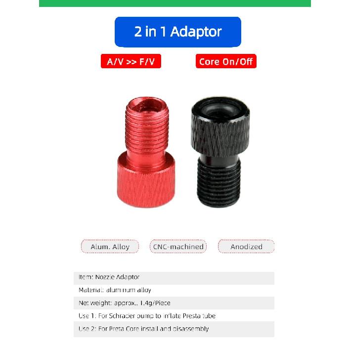 Presta Valve Adaptor for Schrader Pump F/V Valve Core Fitting Tool 2 In 1 Bicycle Nozzle Convertor Aluminum Anodized