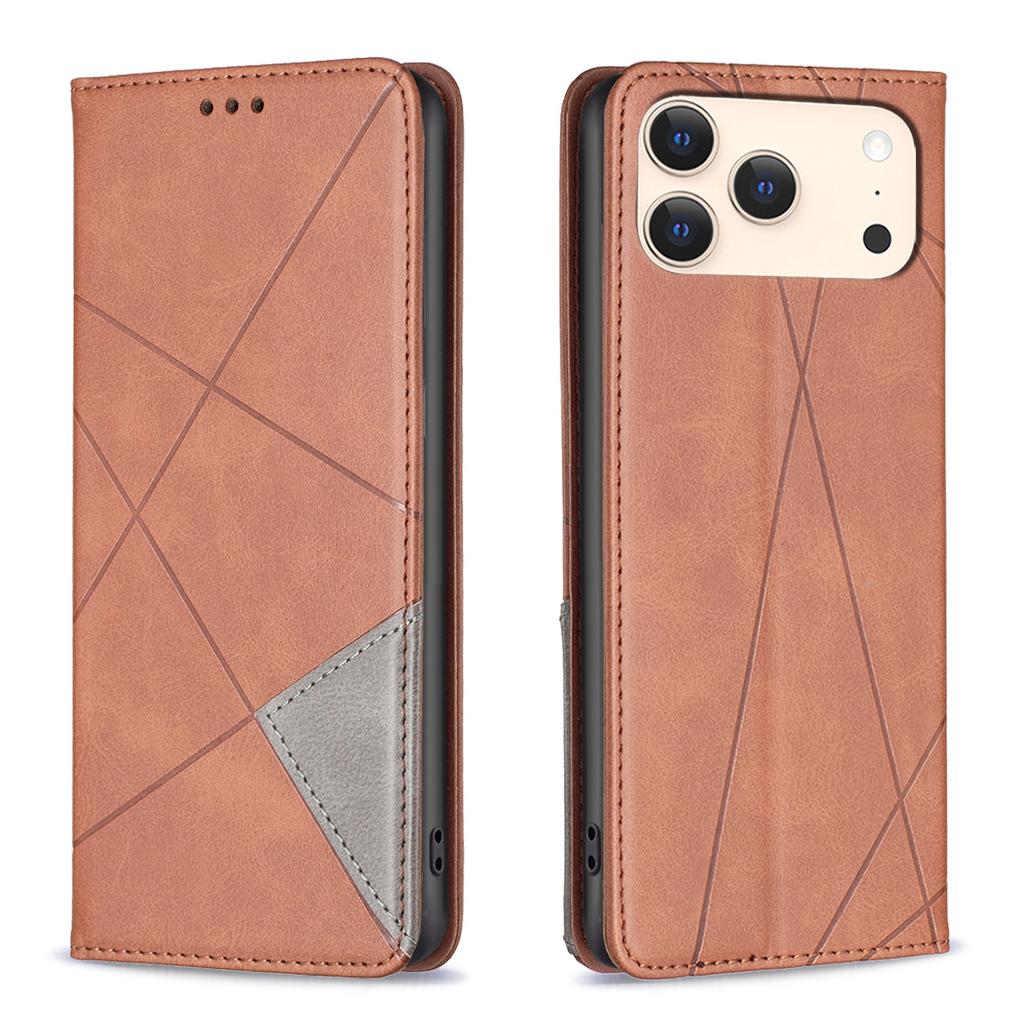 For iPhone 17 Pro Case Card Slots Geometry Imprint Leather Phone Cover