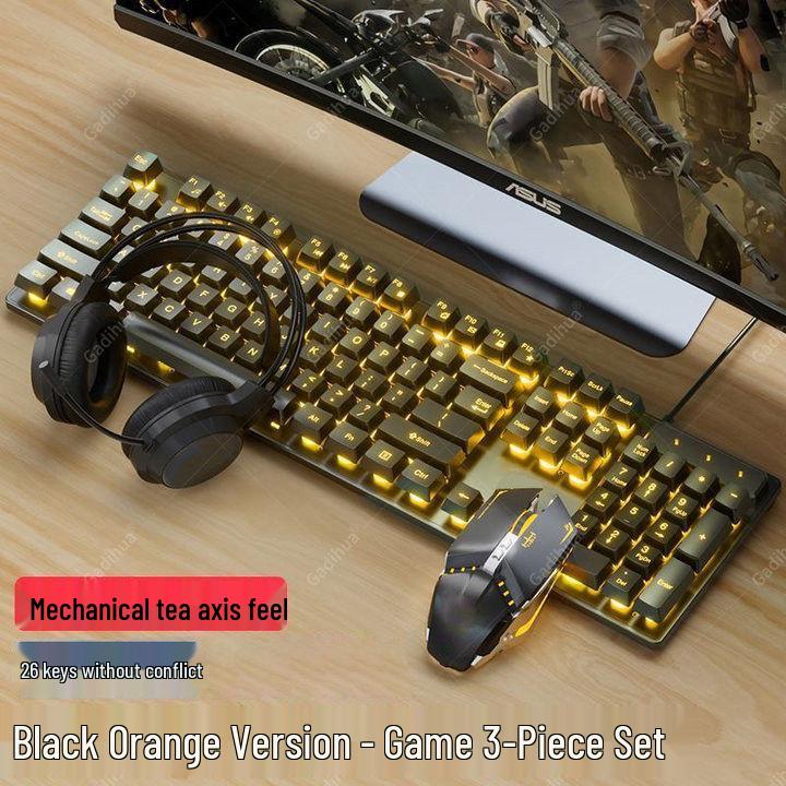 Wired Mechanical Keyboard, Headset & Mouse Set for Gaming and Office Use