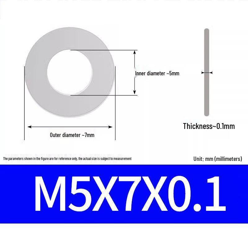 304 Stainless Steel Ultra-Thin Flat Washer, Thickness: 0.1/0.2/0.3/0.4/0.5 Mm, Sizes M1-M8