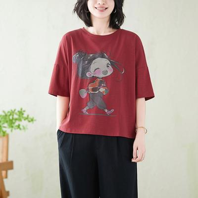 DIMANAF 2026 Estate Donna Taglie Forti Nuova Camicetta Camicia Stampa Vintage Manica Corta Cotone Casual Larga Top Donna T-shirt