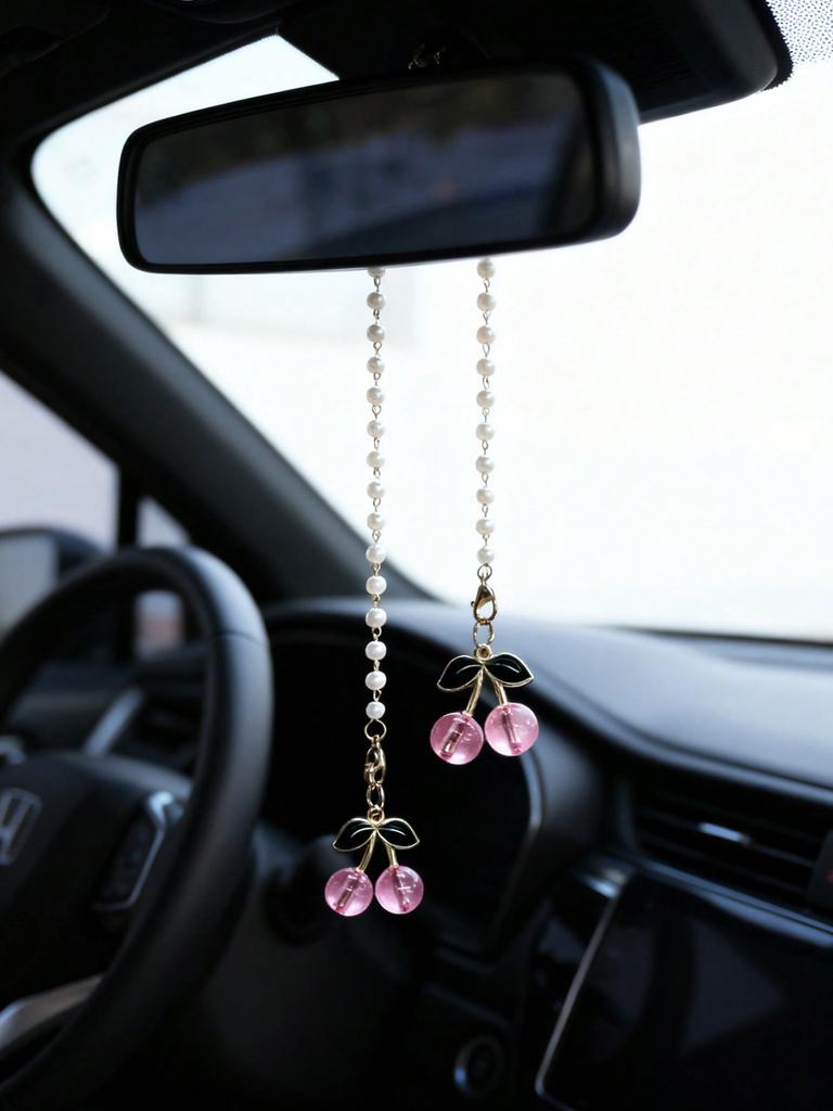 Cherry Blossom Car Rearview Mirror Hanging Decor, Car Interior Pendant