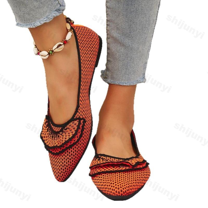Fashion 2025 Summer New Women Pointed Flat Casual Single Shoes Elegant Fashion Fly Weave Slip On Comfortable Mesh Breathable Flat Shoes