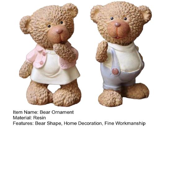 2Pcs Cartoon Couple Bear Resin Figurine, Handmade Sitting Standing Bear Statue, Vintage Animal Sculpture Table Ornament for Home, Office