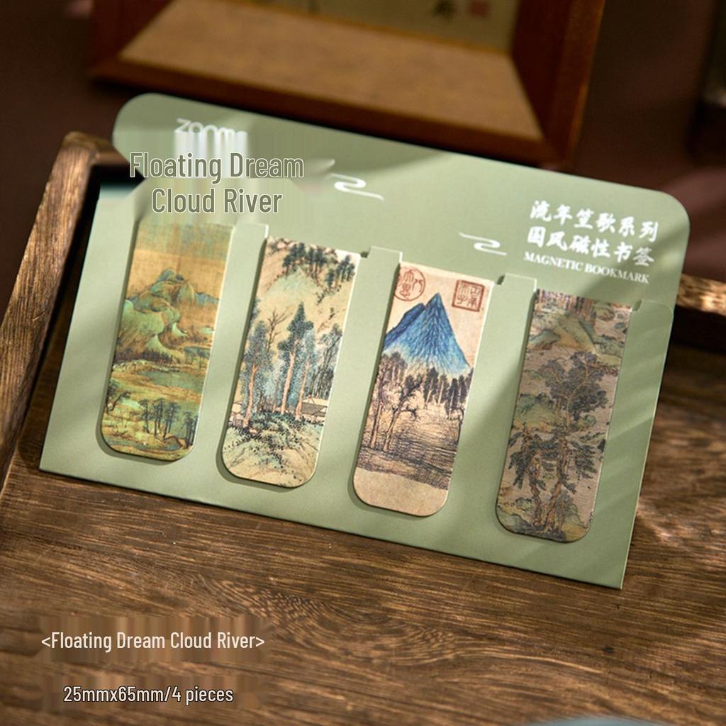Zaomo Retro Chinese Style Magnetic Bookmarks - The Flowing Years Series, 4pcs.