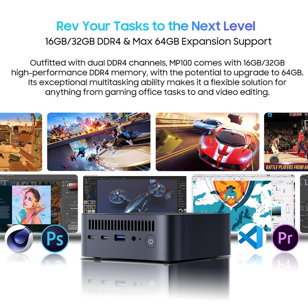 Blackview MP100 Mini PC AMD Radeon™ Graphics 7430U 6-Core 12-thread Mini PC 16GB /32GB DDR4 512GB/1TB SSD Mini Computador PC