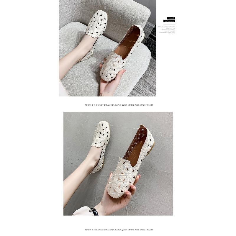 Large Size Square Head Shallow Mouth Flat Bottom Hollow Out Single Shoes