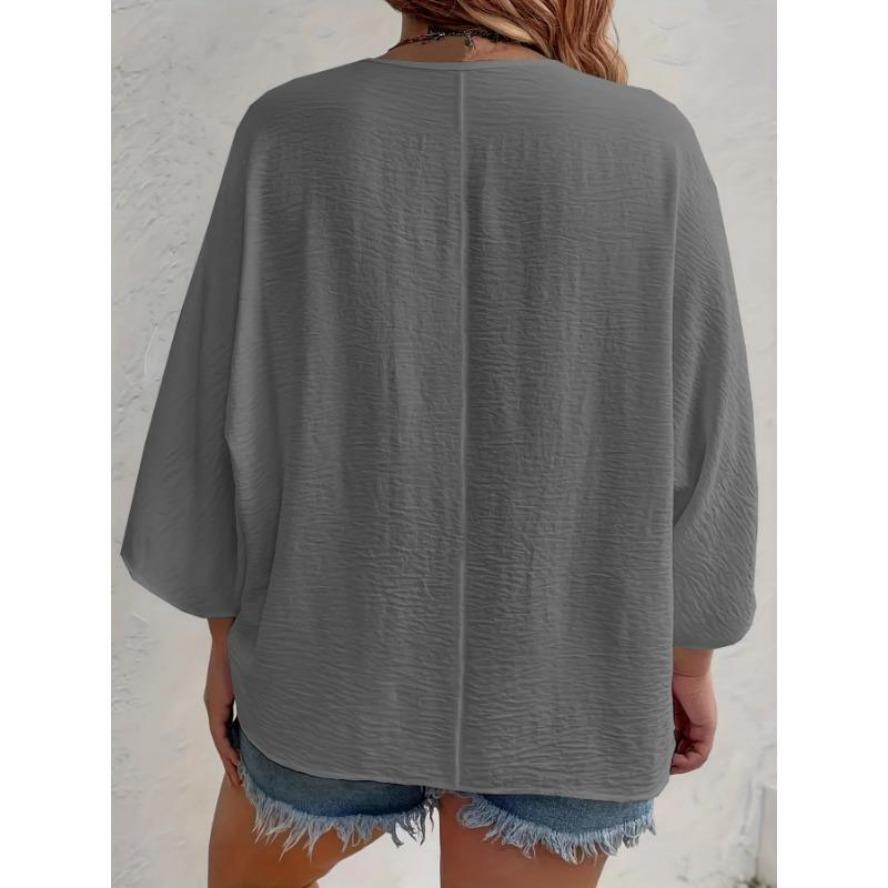Camicette e camicie con scollo a V, maniche a 3/4, stampa tinta unita, moda casual, estate e primavera
