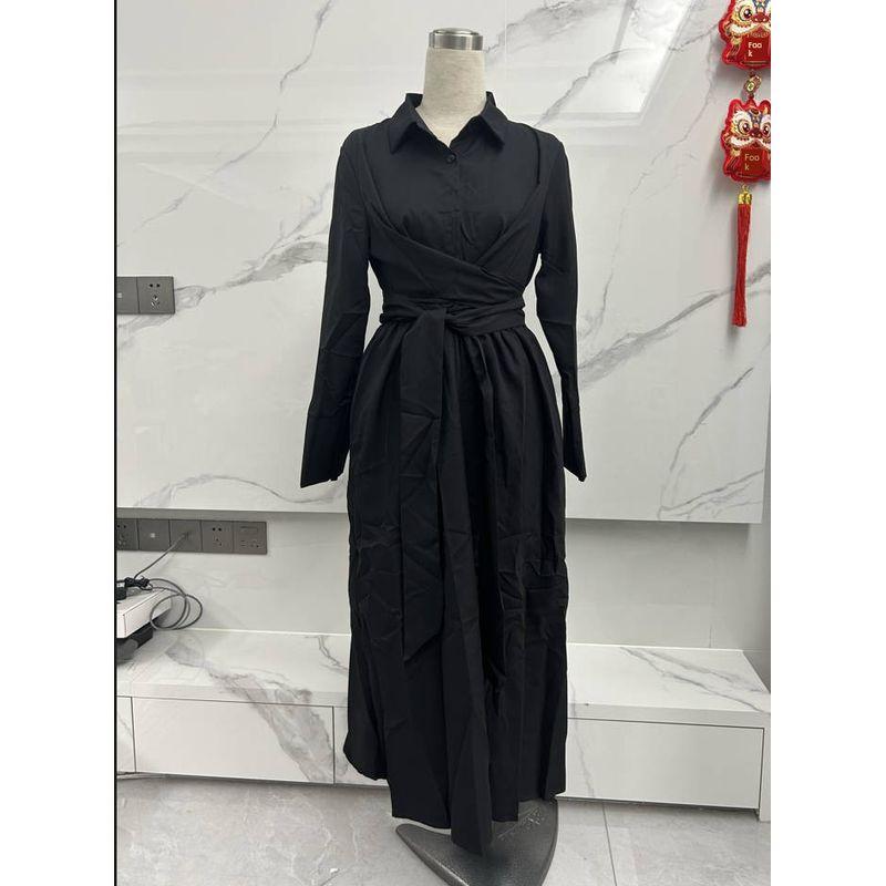 

and American Foreign Trade Women s Clothing Cross-Border 2024 Fall Lapels Shirt Dress High Waist Lace up Slim Fit Temperament Commute Long Dress Black M