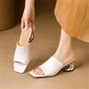 Fashion New Summer Slippers Genuine Leather Slippers for Women Fashion Square Toe Ladies Shoes Med Heels Open Toe Slippers Sandals