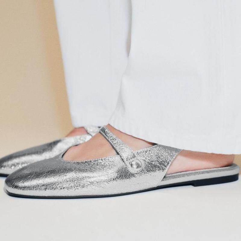 Sexy Gold Metallic Muster Slingback Ballerinas Damen Mode Runde Zehenpartie Schnalle Mary Jane Schuhe Luxus Flache Sandalen