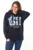 Women's Style Big Size Sweatshirt Large Size Blue Two Thread Front Printed Hooded Sweatshirt