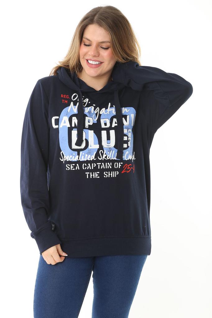 Women's Style Big Size Sweatshirt Large Size Blue Two Thread Front Printed Hooded Sweatshirt