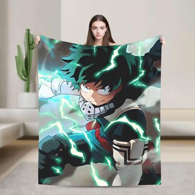 Izuku Midoriya Korallenfleece Plüsch Überwurfdecke Akademie Anime Manga Decke für Zuhause Schlafzimmer Warm Bettteppich