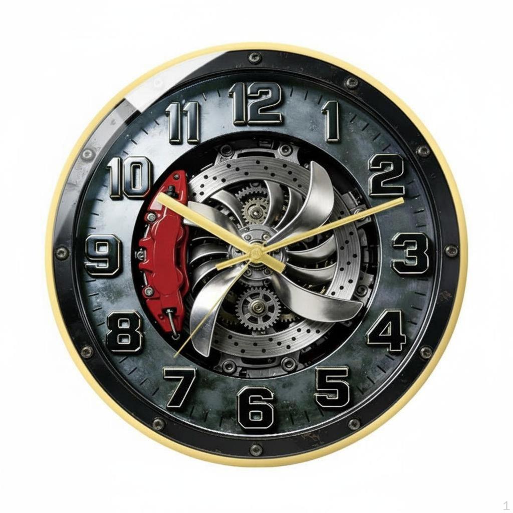 Car Wheel Hub Clock Noiseless Mechanism Brake Disc Wall 3D Decorative Piece Decor for Men,