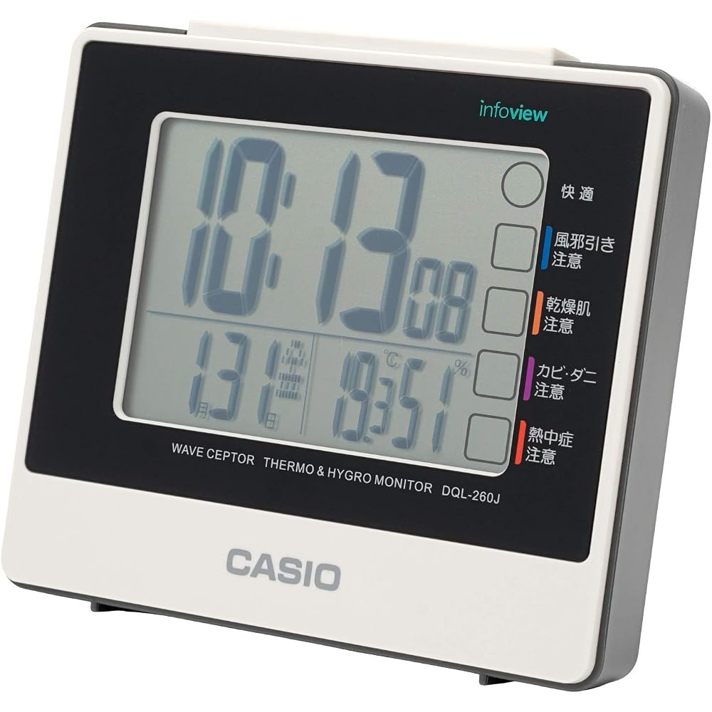 CASIO Alarm Clock, Radio-Controlled, Table Clock, White, Digital, Snooze, Light, DQL-260J-7JF