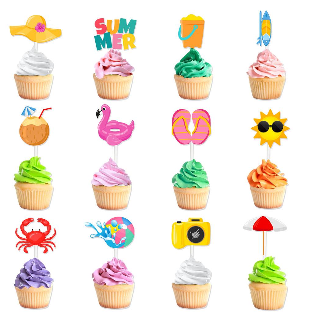 Party Summer Cake Toppers With Paper Flag Inserts Kids Birthday Prop Festival