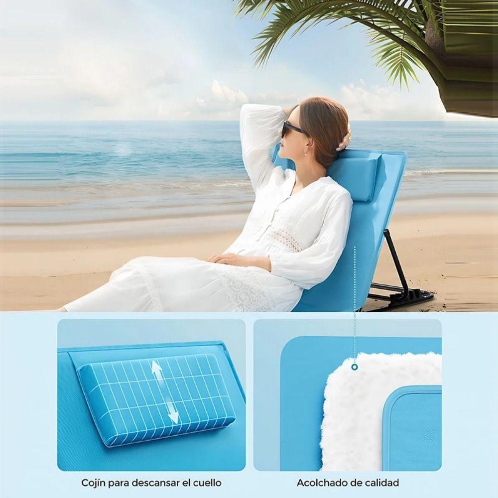 Foldable Design Beach Lounger Headrest Reclining Function Folding Lounge Chair With Handle Portable Beach Bed Garden Use