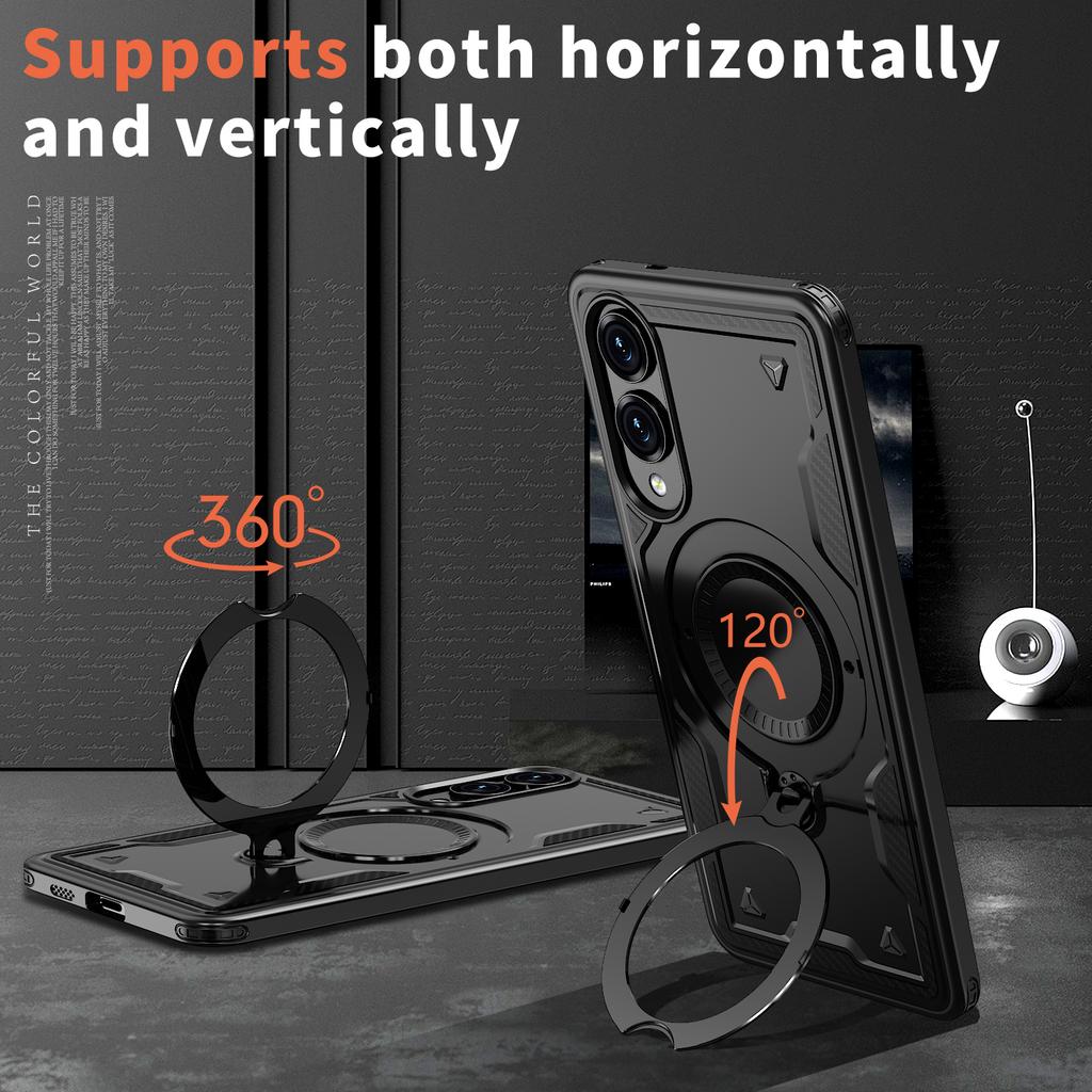 For Samsung Galaxy S25 Edge S25FE Case Armor Shockproof 360° Rotating Magnetic Holder TPU Frame Hard Plastic Phone Cover Fundas