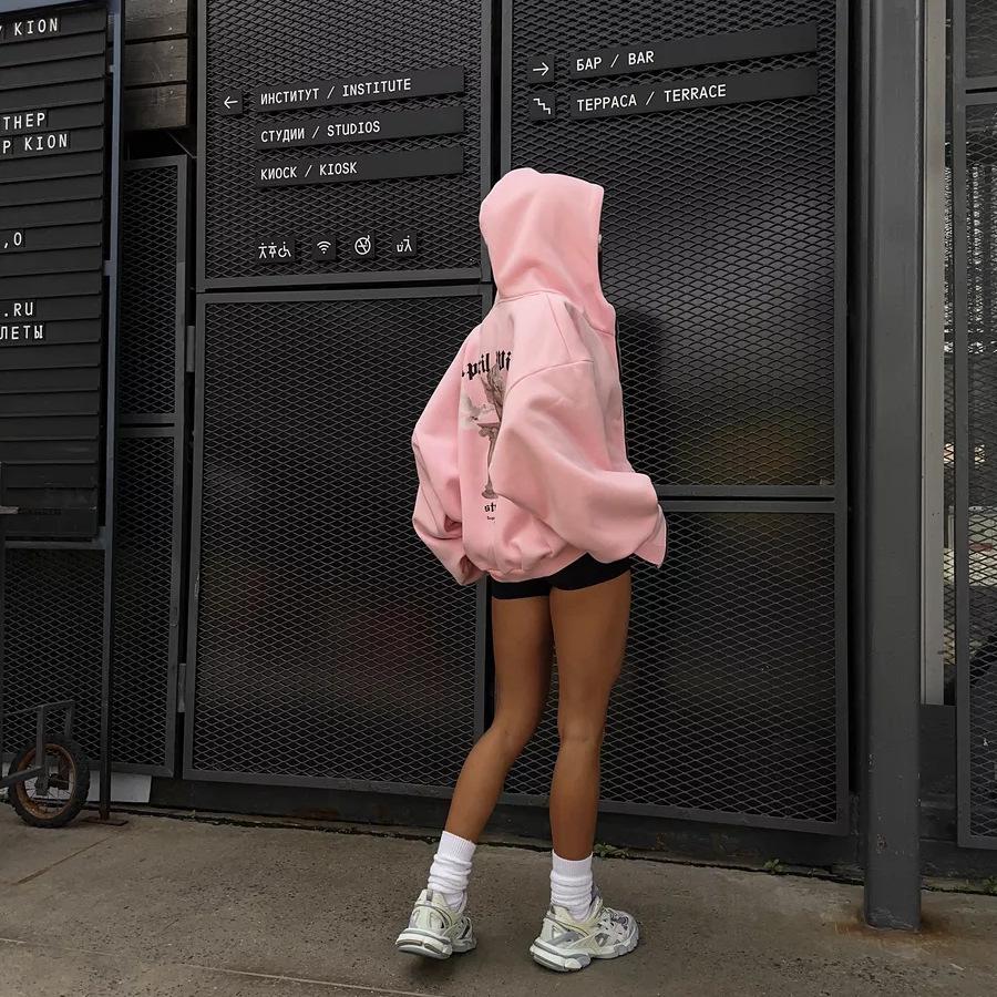 Women's European & American Cross-Border Back Print Hooded Jacket: Autumn Fashion, Loose Fit, Sweet & Spicy Style