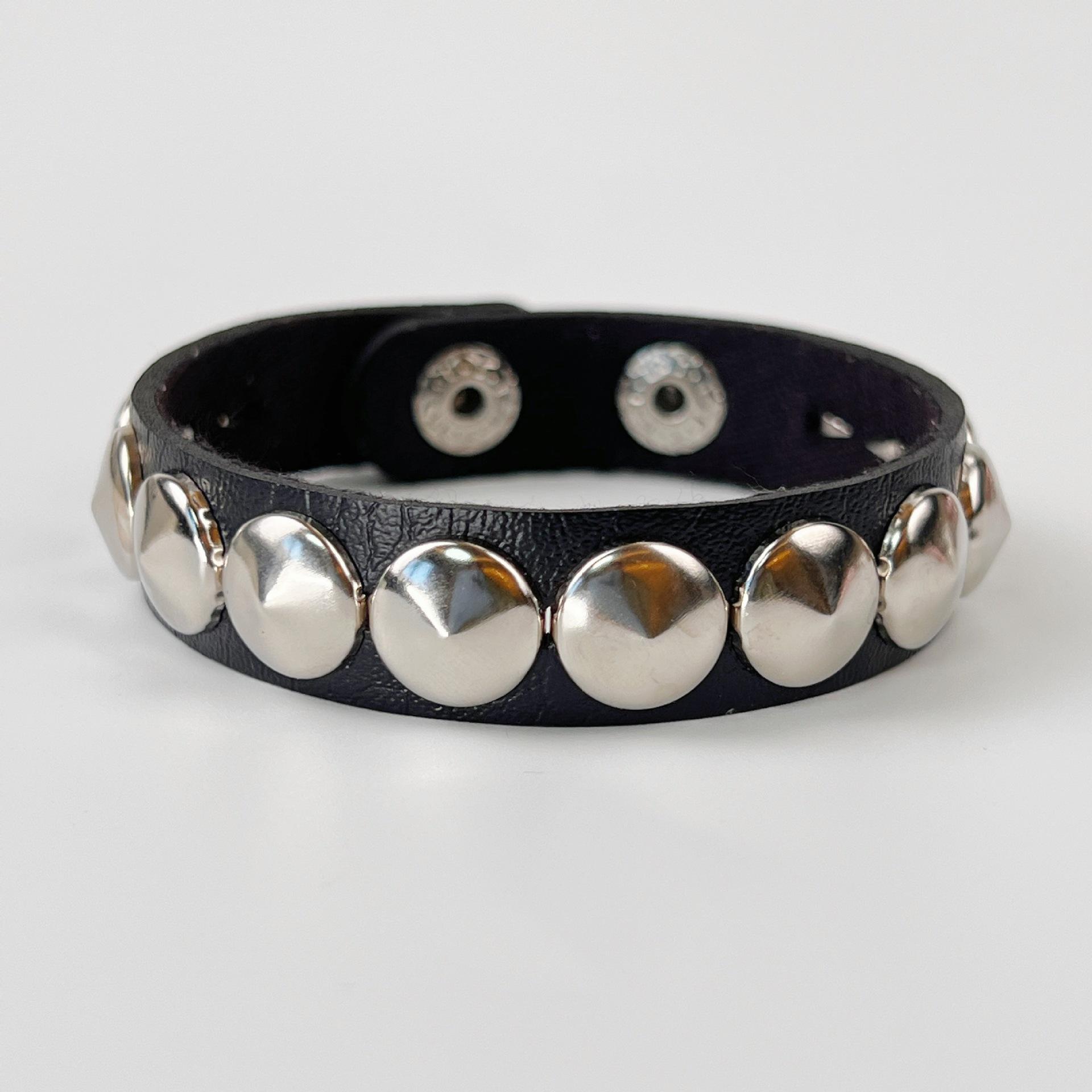 

Punk Leather Bracelet, Rivet Spike Wristband, Gothic Chain Cuff, Rock Jewelry, Streetwear Accessory, Biker Hand Band, Unisex Set