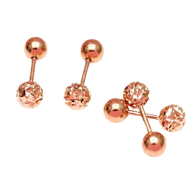 Exquisite Russian 585 Purple Gold Round Bead Earrings, Simple Ins, Small And Versatile, Exquisite Rose Gold-Plated Ear Buckles For Women