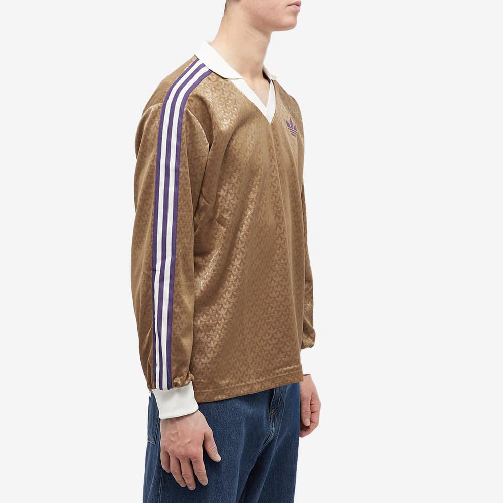 Adidas Originals Trefoil Stripe Logo Print V-Neck Long Sleeve T-Shirt Men Tops Brown IB3438