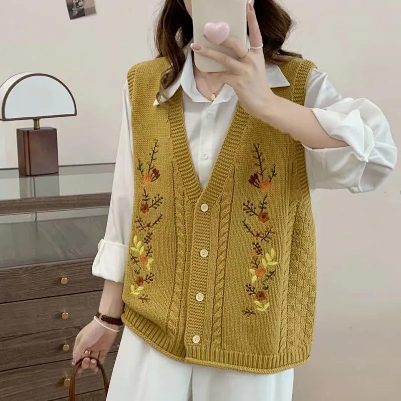 Spring Autumn Chinese Style Fashion Women's Knitted Cardigan Sweater Vest Sleeveless Age Reduction Ladies Waistcoat Jacket